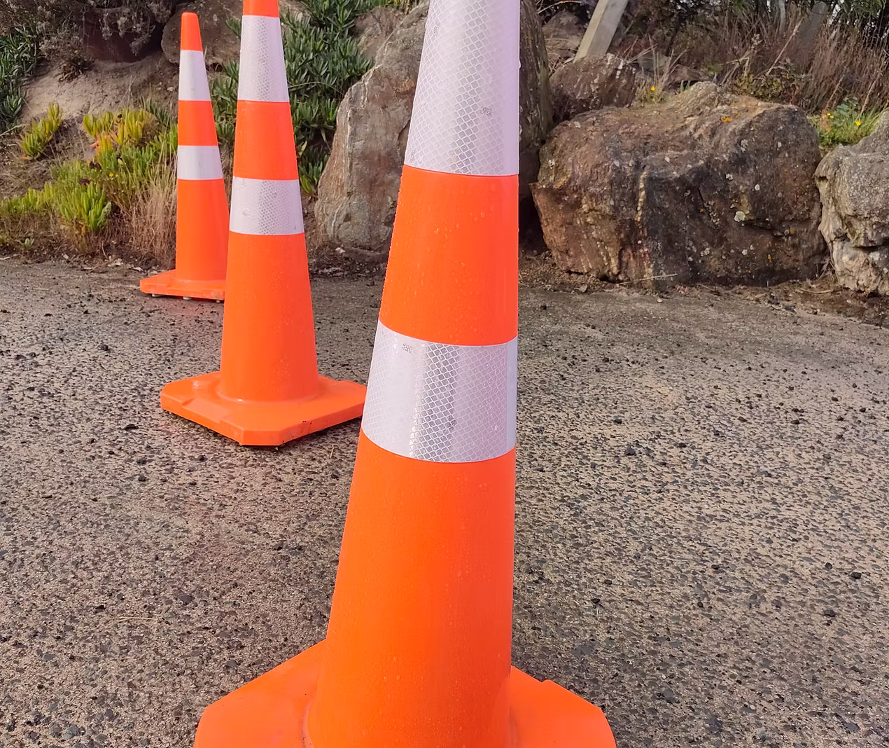 Road cones on a road